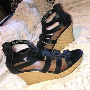 Black Strapped Wedges - Practically New